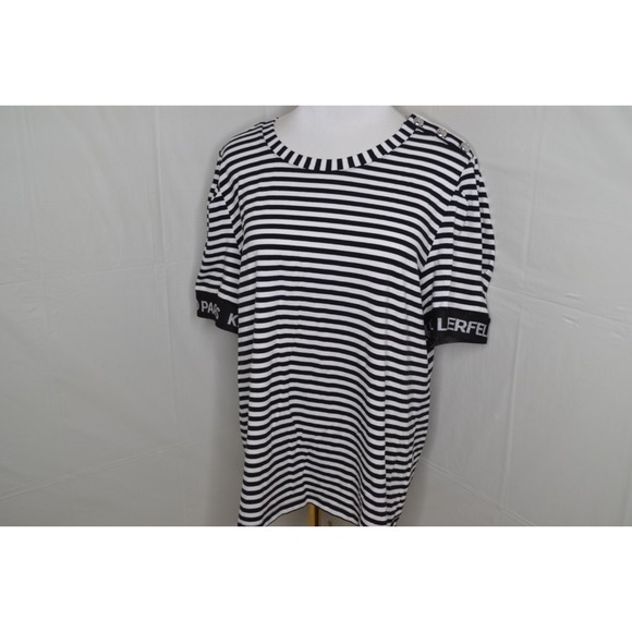 Karl Lagerfeld Tops - Karl Lagerfeld Paris Women's XL Black/White‎ Strips Knit Top Short Sleeve